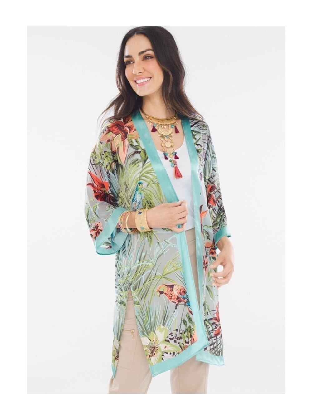 Chico’s paradise escape kimono 3/4 sleeve jacket multi color size L/XL
